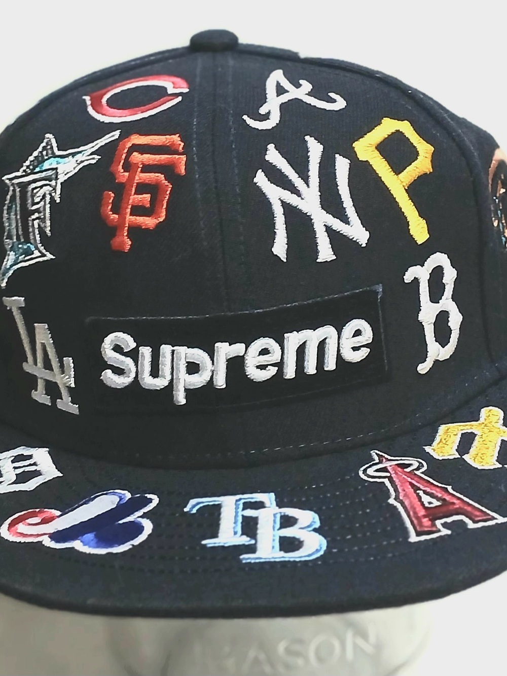 Supreme Black Fitted Cap with Multicolor MLB Patches